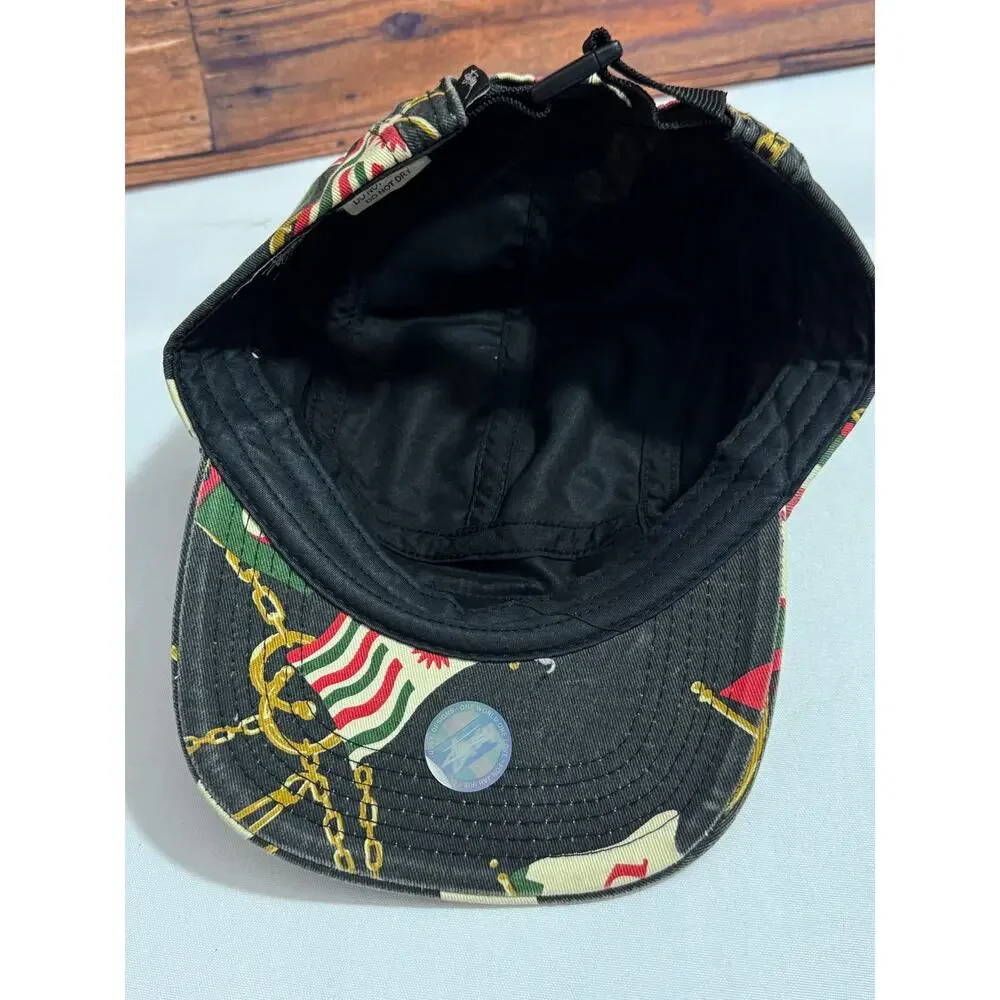 Vintage Stussy Nautical Flag 5 Panel Camp Cap Gold Chain Print Capz Hologram